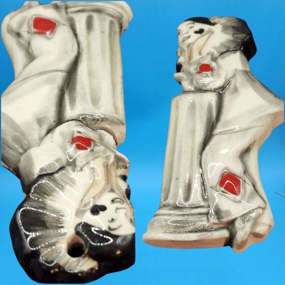 Pierrot Ornaments Black Heart Faces Red Harlequin Diamond Handpainted Gothic Set - Picture 6 of 9